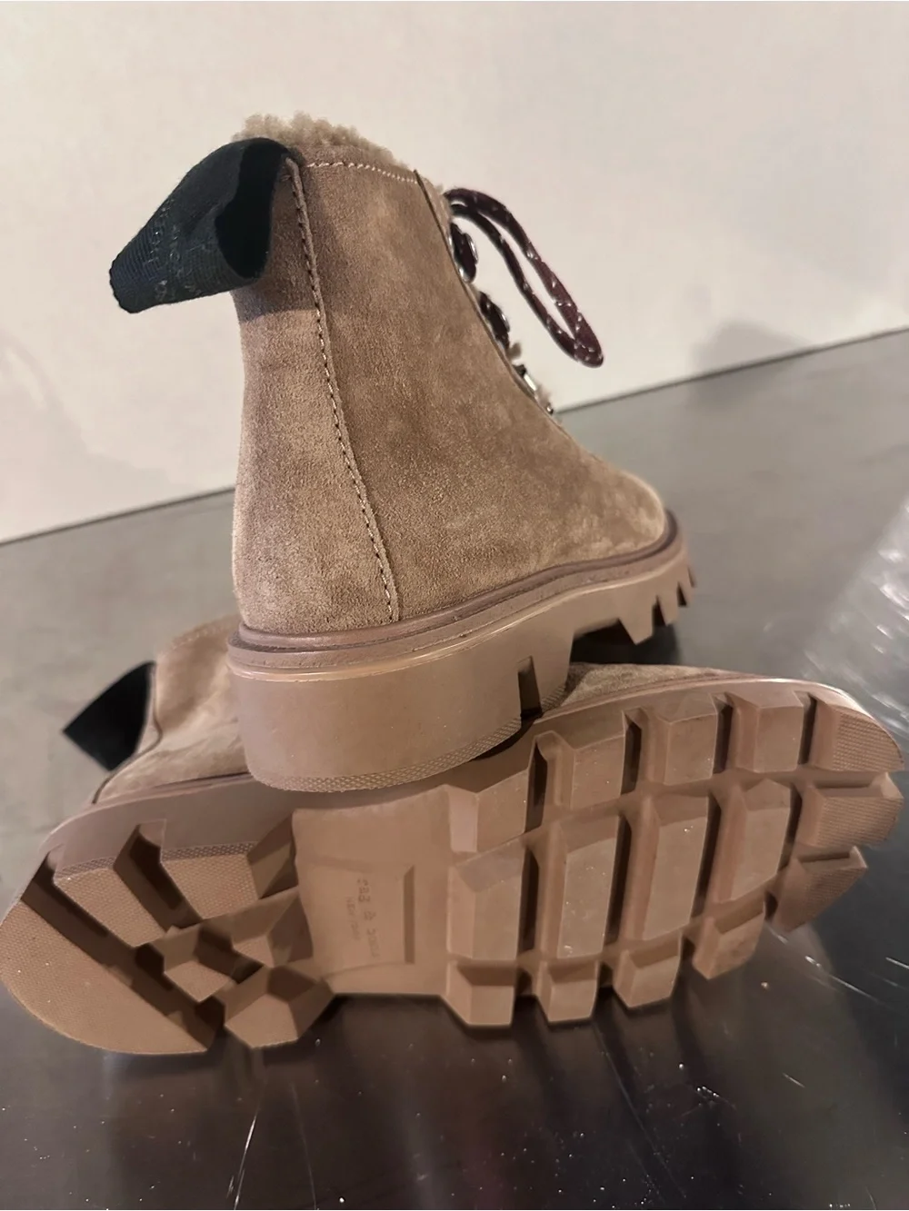 Women's Tan Suede Lace-Up Fur-Trim Hiking Boots